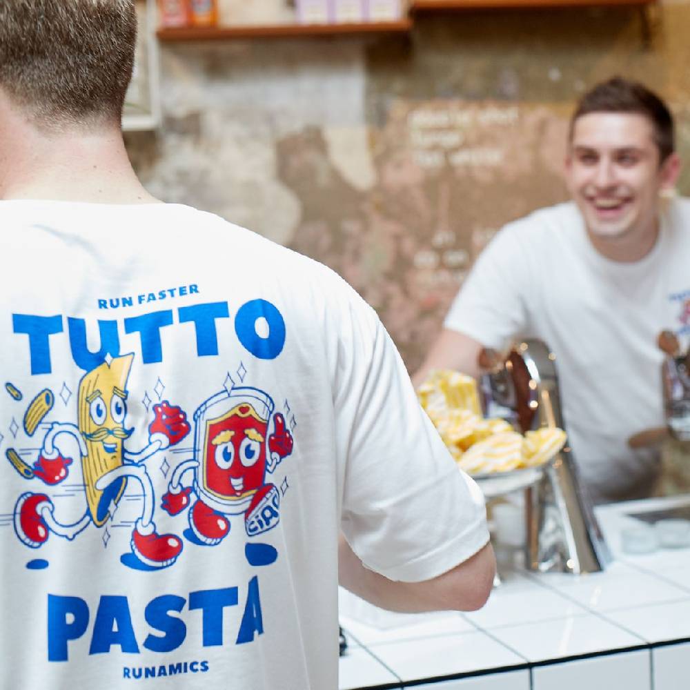 Runamics Tutto Pasta T-Shirt, Biobaumwolle, unisex, weiß Sonderangebote