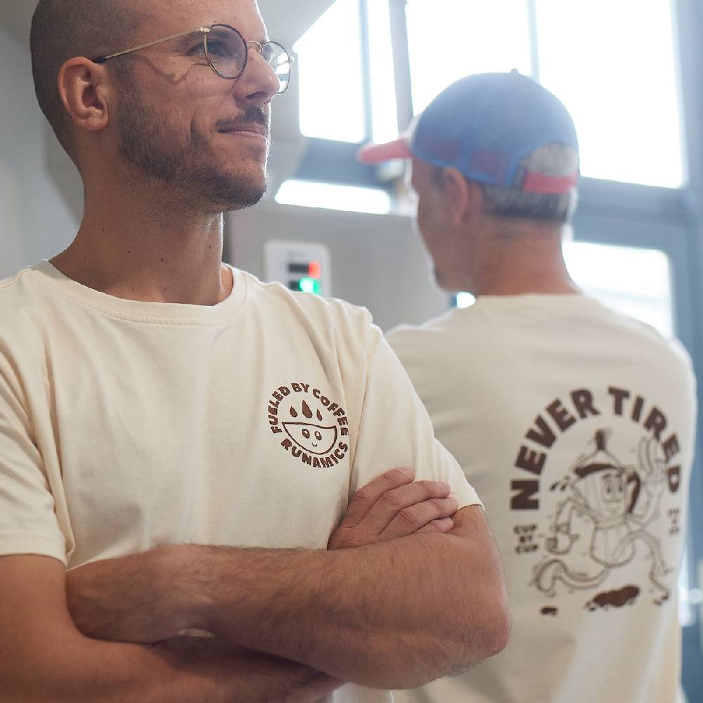 Runamics Never Tired T-Shirt, Biobaumwolle, unisex, undyed Kostenlose Rückgabe