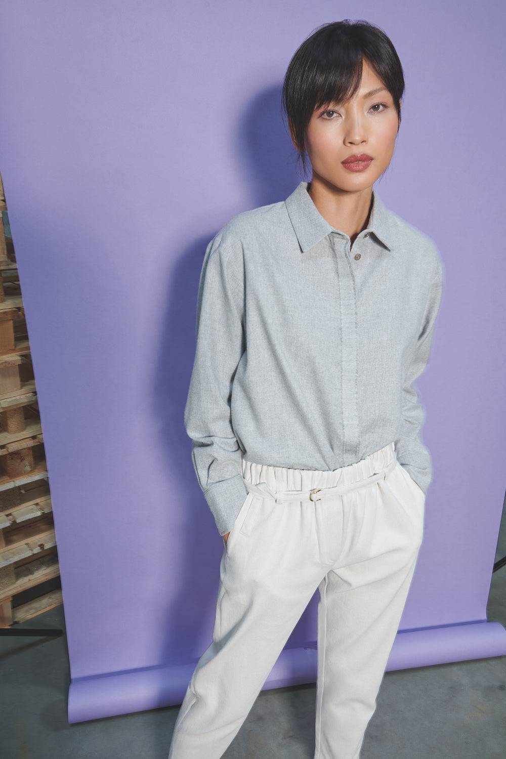 Spoon Golf Flannel Blouse with Placket Tape