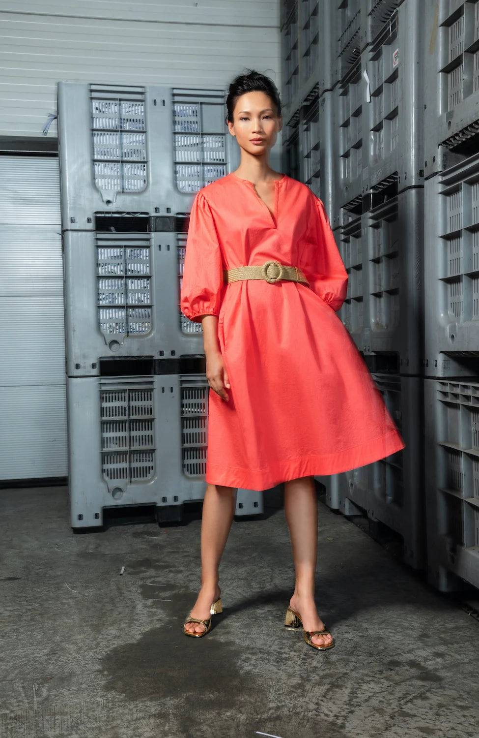 Spoon Golf Gathered Sleeves Poplin Dress
