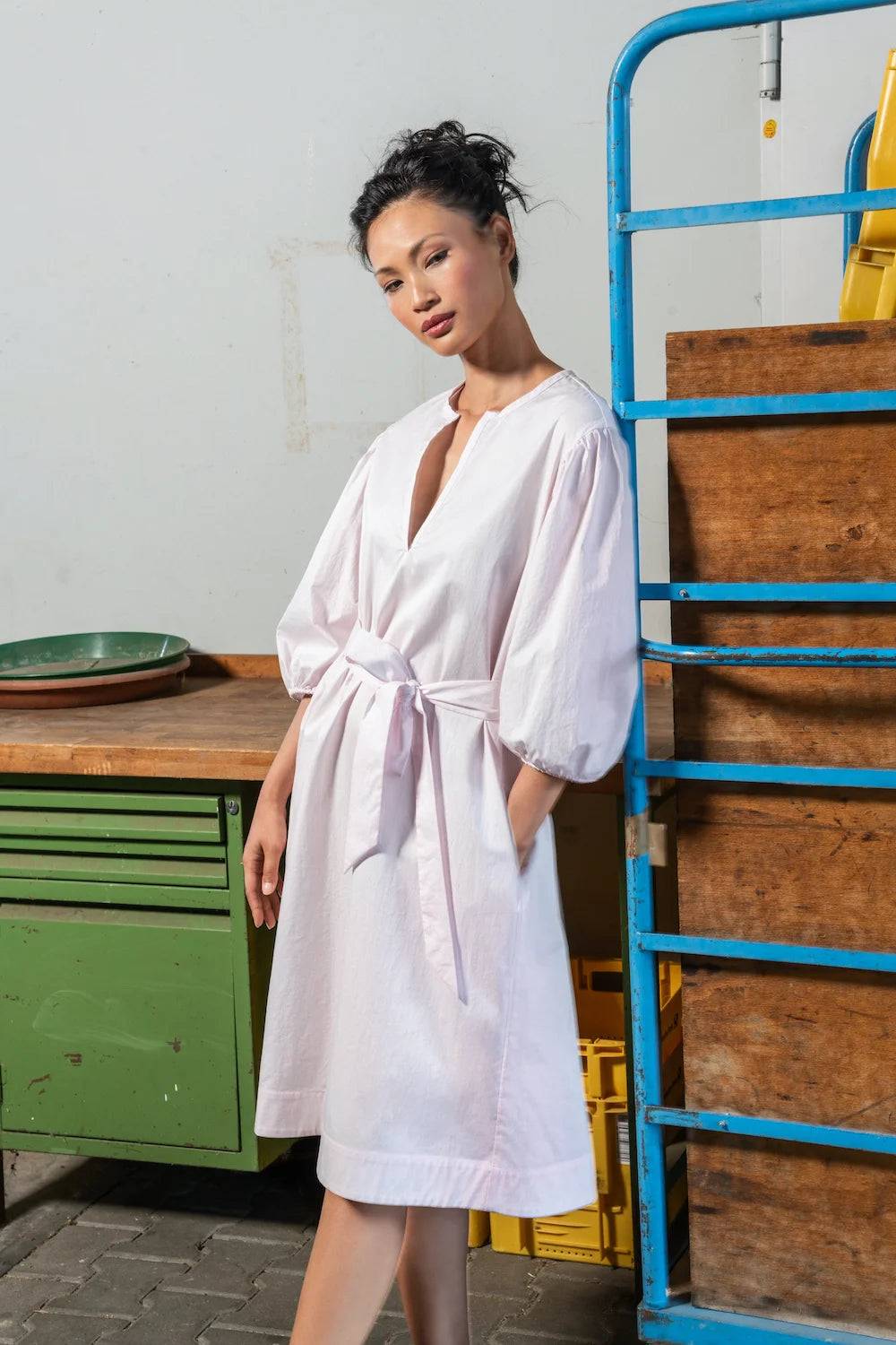 Spoon Golf Gathered Sleeves Poplin Dress