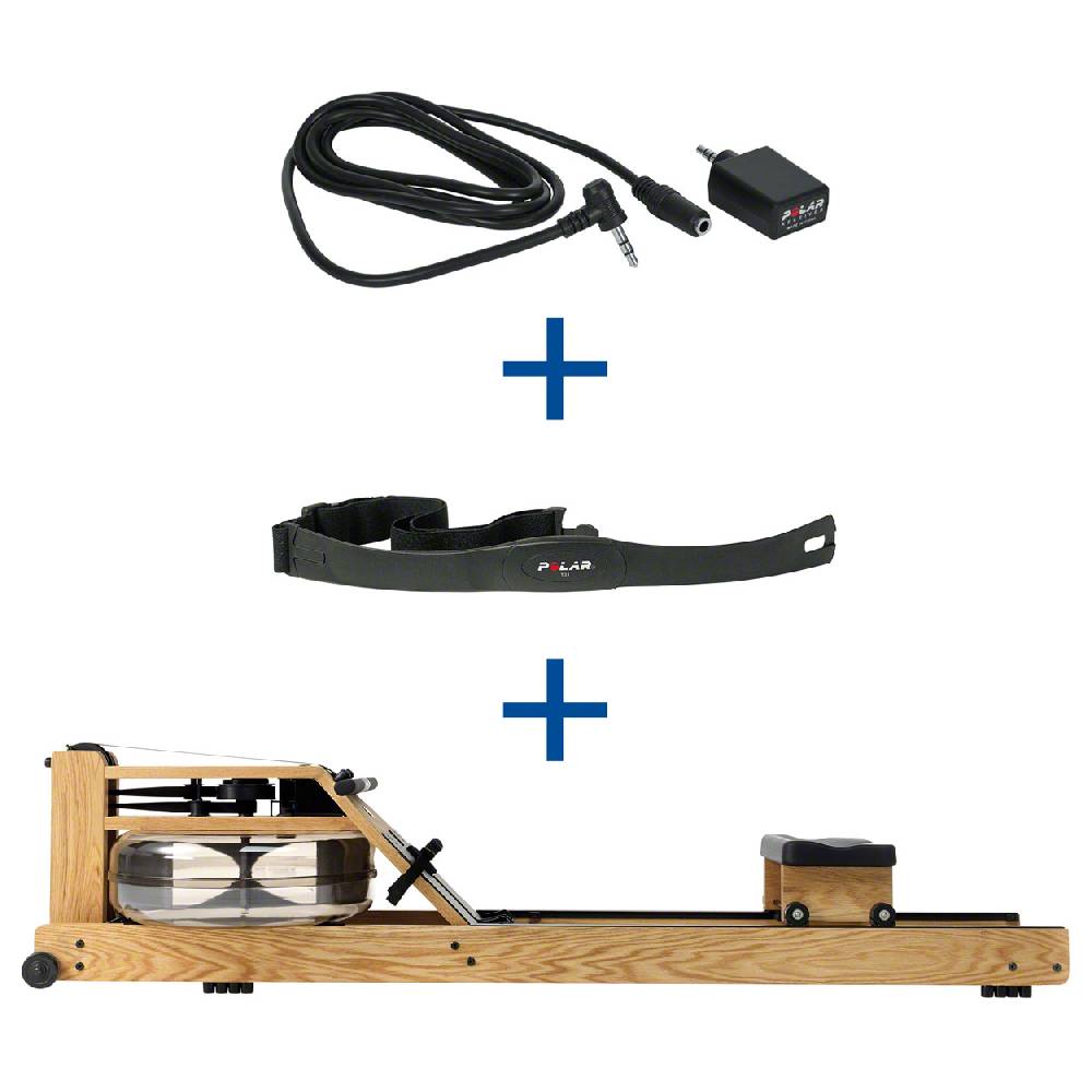 Sport Tec WaterRower Rudergerät Eiche, inkl. S4 Monitor, Herzfrequenzempfänger und Brustgurt POLAR T31, Set 3-tlg