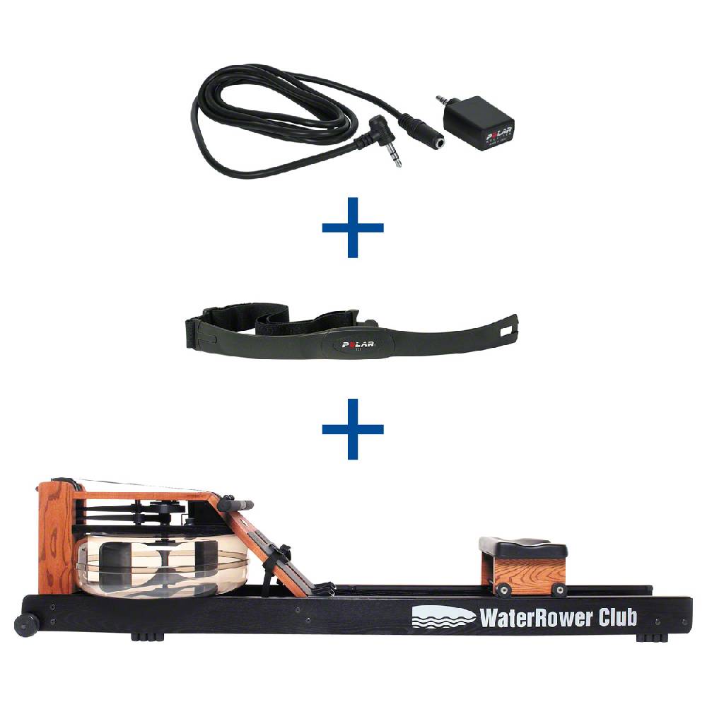 Sport Tec WaterRower Rudergerät Club-Sport, inkl. S4 Monitor, Herzfrequenzempfänger und Brustgurt POLAR T31, Set 3-tlg
