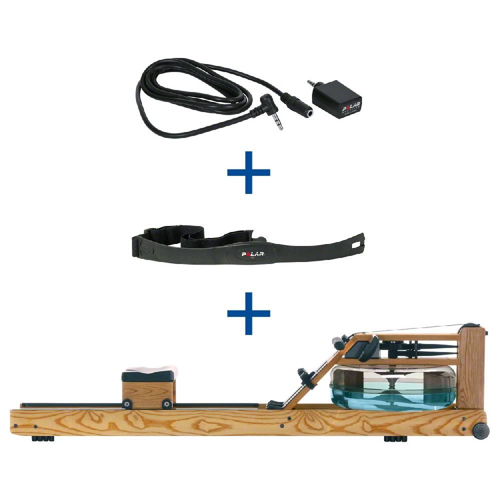 Sport Tec WaterRower Rudergerät Esche, inkl. S4 Monitor, Herzfrequenzempfänger und Brustgurt POLAR T31, Set 3-tlg
