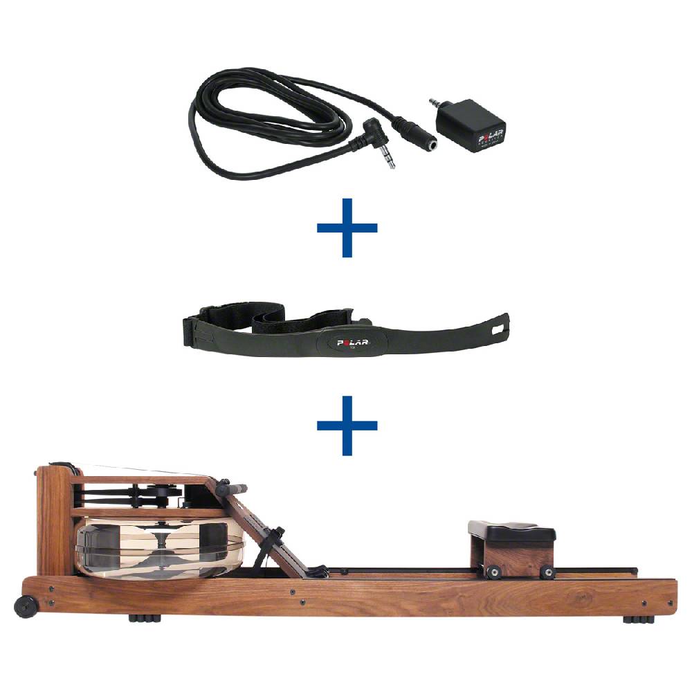 Sport Tec WaterRower Rudergerät Nussbaum, inkl. S4 Monitor, Herzfrequenzempfänger und Brustgurt POLAR T31, Set 3-tlg