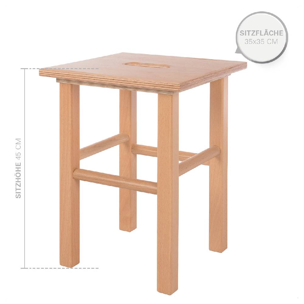 Sport Tec Holzhocker aus Hartholz, LxB 35x35 cm, Sitzhöhe: 45 cm Bis zu 60% Rabatt